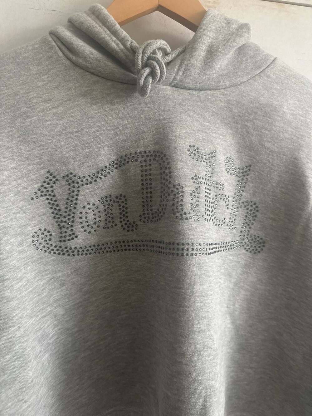 Von Dutch Grey Rhinestone Logo Cropped Hoodie - Picture 3 of 7